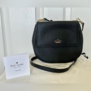 ♠️ Kate Spade Black Saffiano Leather Crossbody Saddle Bag Handbag Purse ♠️